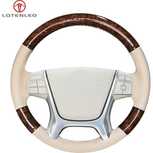 LQTENLEO Wood Grain Beige Leather Car Steering Wheel Cover For Volvo S80 S80L 2010-2015 XC60 2009 2010 2011 2012 2013 XC70 2011