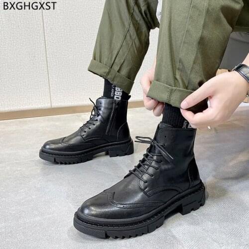 Chunky Boots for Men Male Platform Luxury Designer Shoes Man Leather Boots Men Martin Boots for Man 2021 Black Brogue Shoes Men