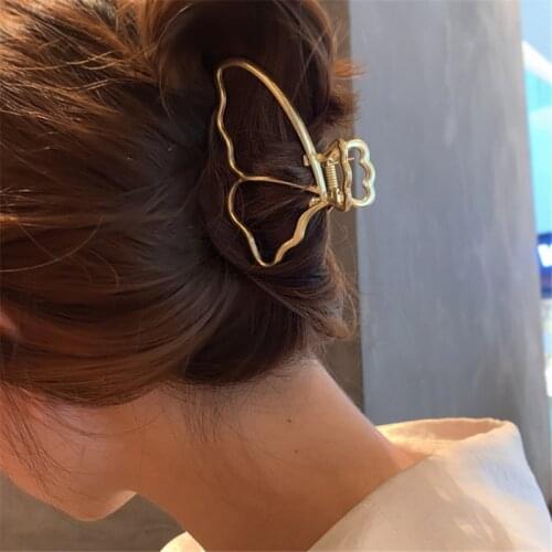 TIMEONLY Minimalist Geometric Metal Hair Claws Large Hollow Butterfly Hair Clips Trendy Gold Color Vintage Hair Clamps for Women