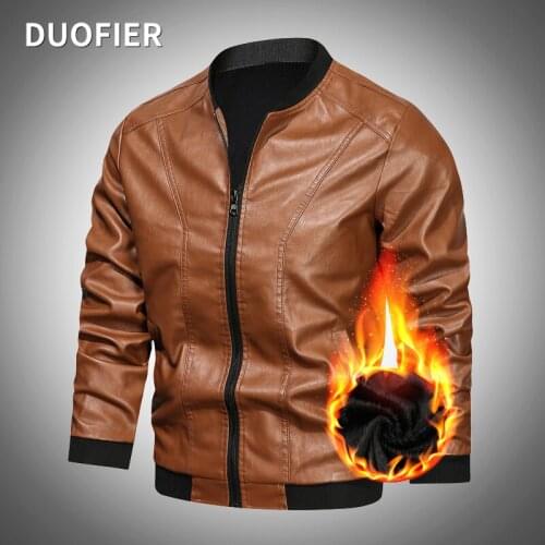 New Mens Leather Jackets Autumn Winter Plus Velvet Man Stand Collar Jacket Fur Lined Motorcycle PU Casual Slim Coat Outwear 5XL