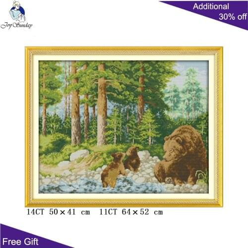 Your Gift Baby Bear And Mom F347 14CT 11CT Counted and Stamped Home Decoration The Happiness of the Forest Cross Stitch kits
