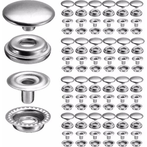 50 Silver Buttons Sets Stainless Socket Fastener Snap Set Sewing Leather Craft Clothes Bags Press Stud Button Marine