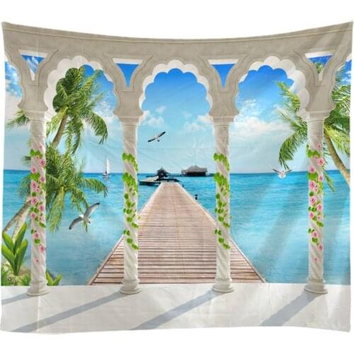 Windows Scenery Tapestry Wall Hanging Cloth Bed Spread Beach Towel Table Cloth Yoga Mat House Decoration Living Room Decoration