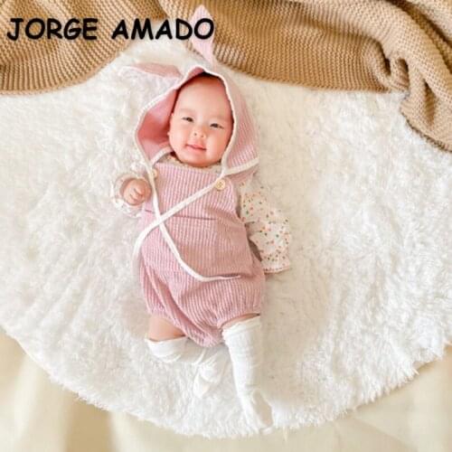 2021 New Autumn Baby Girls Boys Bodysuit Sling Sleeveless Square Collar Jumpsuit with Cap Kids Clothing 0-2 Years E1103