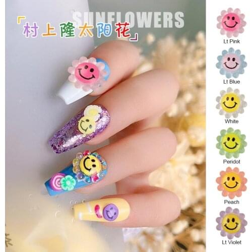 The New ResinTransparent Jelly Cute Sune Flower Smiley 11x11mm Nail Art Rhinestones100Pcs DIY 3D Charms Manicure Art Decorations