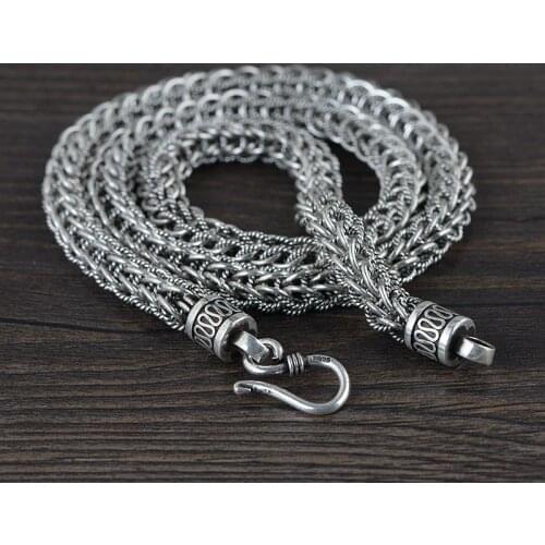 925 Sterling Silver Necklace Men Horsewhip Thick Chain Vintage Hiphop Rock Necklaces Chinese Vintage Antique Link Chain For Men