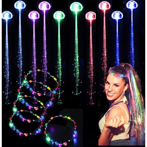 Party Pack Feather Flower Crowns Light up Headbands Wreath LED Hair Barrettes Flashing Optic Braid Hairpin for Wedding Birthday