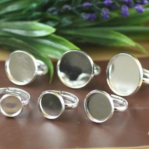 50 PCS 10/12/14/16/18/20mm Cabochon Base Silver Color Ring Blank Settings Adjustable Copper Ring For Women Jewelry making