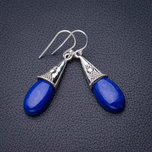 StarGems Natural Lapis Lazuli Handmade 925 Sterling Silver Earrings 1.75" D7824