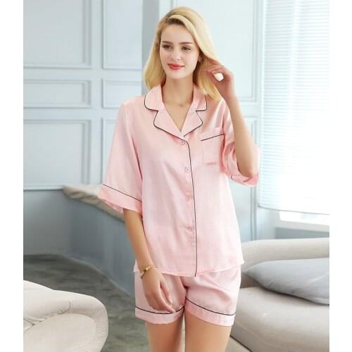 Silk Pajamas Womens 100% Mulberry Silk Split Home Service Worn Outside Womens Short-sleeved Suit