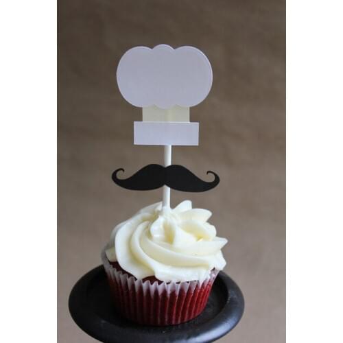 Chef Hat and Mustache Cupcake Toppers wedding birthday baby shower Party toothpicks free shipping photo booth props