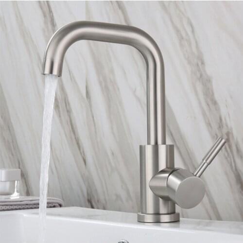 304 Stainless Steel Basin Faucet Single Handle Single Hole Kitchen Lavatory Bathroom Sink Tap Hot and Cold Basin Water Mixer