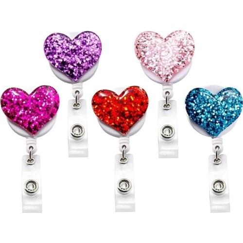 Love Heart Retractable Badge Reel for Work Card Holder Badge Clips for ID Badge Holder Bus Card Sleeve Employees Card Lanyard