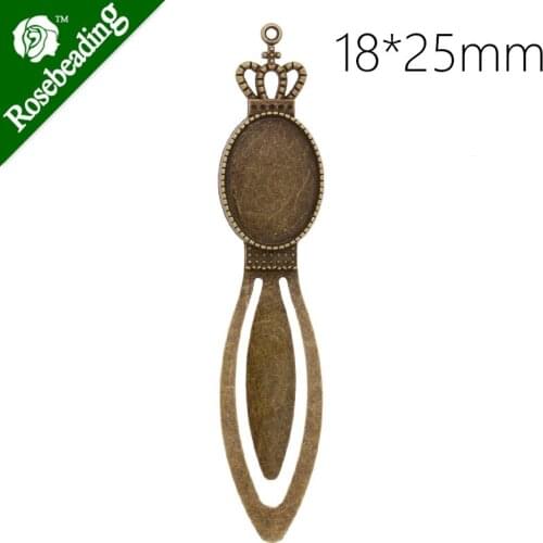 High Quality Vintage Antiqued Bronze Crown Bookmark with 18x25mm oval Bezel,length:100mm,10pcs/lot-C4244