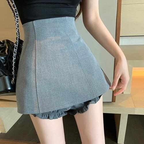 Korean Black Summer Mini Skirts Shorts Ruffles High Waist Streetwear Short Shorts A-Line Pleated Bud Clubwear Sexy Loose Z348