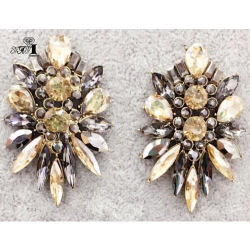 YaYi Jewelry Fashion BOHO Brown Glass Crystal Rhinestone Dangle Women Ancient Gold Color Wear Ear Band Long Tassel Earrings