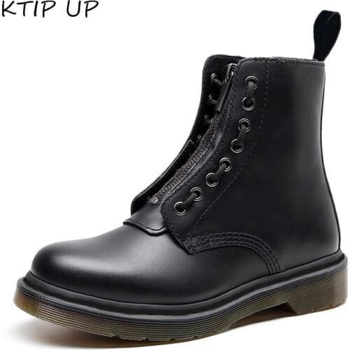 Genuine Leather Women Black Ankle Boots Motorcycle Boots Female Autumn Winter Shoes Woman Punk Motorcycle Boots Women Shoes