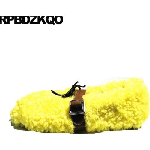 2019 green women designer shoes china shallow korean slip on large size ladies fur round toe flats black yellow winter chinese