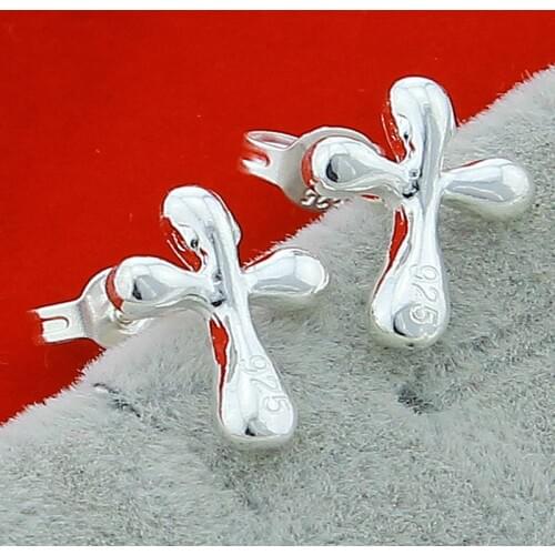 New 2019 High Quality Cross Droplets 925 Sterling Silver Stud Earring for Women Jewelry Wholesale Gift