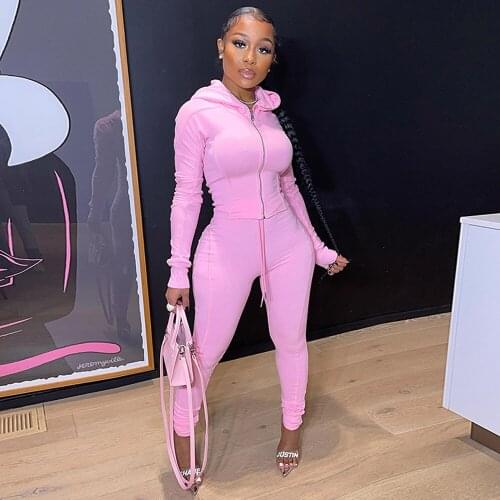 Womens Two Piece Sweatsuit Autumn Winter Clothes Hooded Long Sleeve Jackets and Jogger Sweatpants Casual Fitness Tracksuits