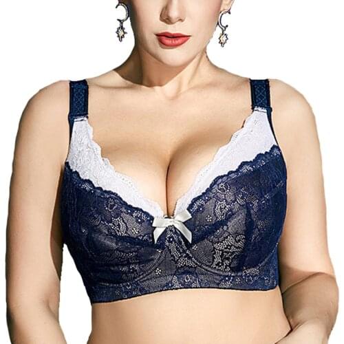 Plus Size Womens Minimizer Bra Full Coverage Underwire Slightly Padded Lace Embroidery Lingerie for Female 36 38 46 H I J Black