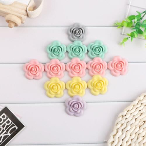 Kovict 10Pcs Silicone Rose Beads BPA Free Baby Teething Beads Flower Shape Baby Teethers For Baby Teething Necklace Making