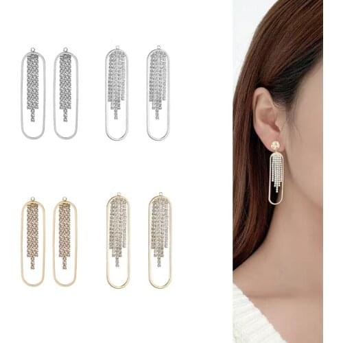 2020New 50Pcs Oval Rhinestones Tassel alloy Pendant button for DIY Jewelry Earring or hair Accessories ER235-FY148