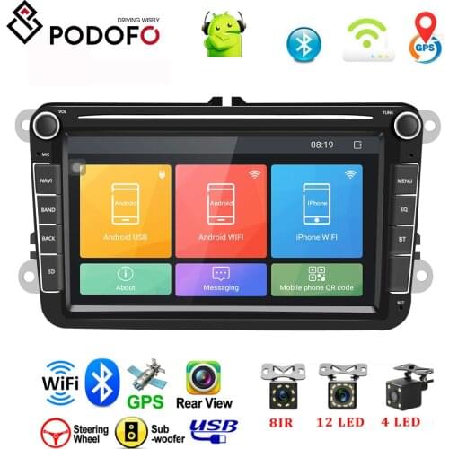 Podofo Android 8.1 Car Multimedia DVD Player 2 Din 8 " GPS Navigation Autoradio For Skoda VW Passat B6 Polo Golf 4 5 Touran Seat