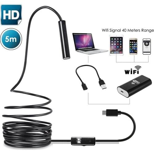 Wireless Endoscope Semi-Rigid WiFi Borescope for iPhone PC Android Smartphone Inspection Camera 720P HD Waterproof Snake Camera