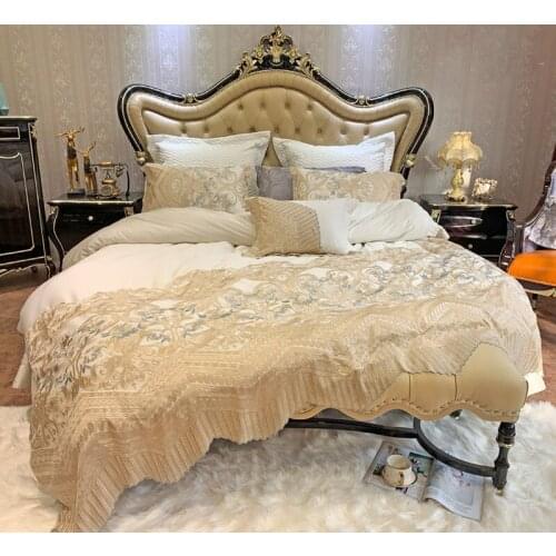 Noble White 120S Egyptian cotton Luxury Lace Edge Bedding sets Queen King Royal Duvet cover Bed sheet set Pillowcase 4/6pcs