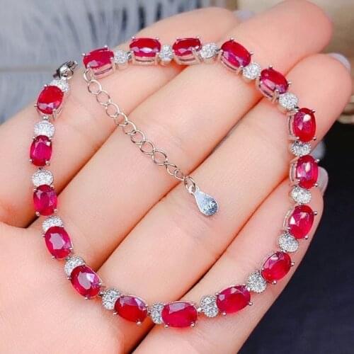 Jewelry Natual Ruby Bracelet for Daily Wear Natural Ruby 4*6mm Silver Bracelet 925 Garnet Jewelry