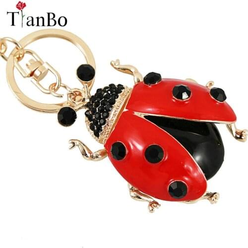 Creative Rhinestone Ladybug Beetle Pendant Key Chain Ring Fashion Charm Alloy Handbag Keychain Car Keyring Women Jewelry Gift