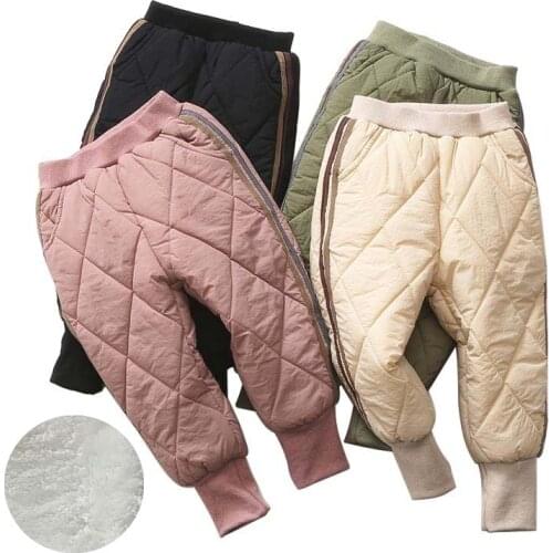 Kids Winter Pants with Flannel Boy Girl Cansual Winter Pants Thick Warm Trousers Waterproof Ski Pants Side Bar 3-11 Years