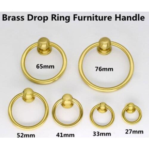 Dia 27 33 41 52 65 76mm copper copper drop ring drawer kitchen cabinet pull knob brass tv cabinet bathroom cabinet handle