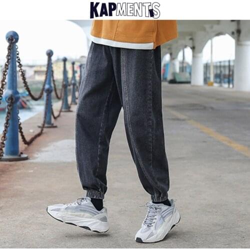 KAPMENTS Men Streetwear Hip Hop Straight Jeans 2020 Vintage Male Japanese Baggy Denim Pants Man Fashions Black Loose Harem Pants