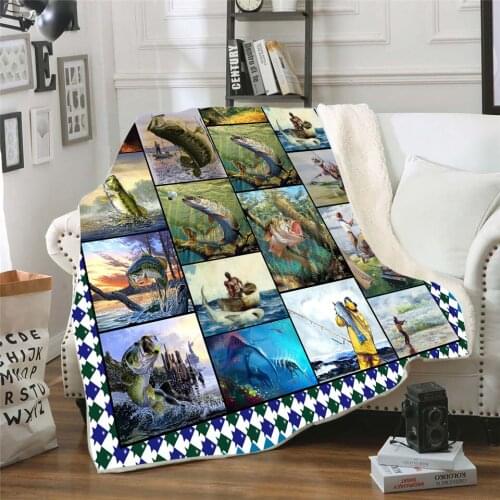 Fishing 3d printed fleece blanket for Beds Hiking Picnic Thick Fashionable Bedspread Sherpa Throw Blanket 03