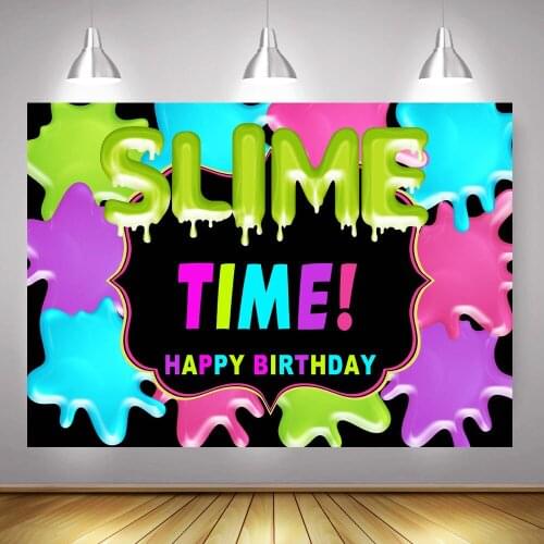 Slime Time Themed Happy Birthday Backdrop for Photography Colorful Spider Mucus Birthday Cake Smash Background Photo Shoot