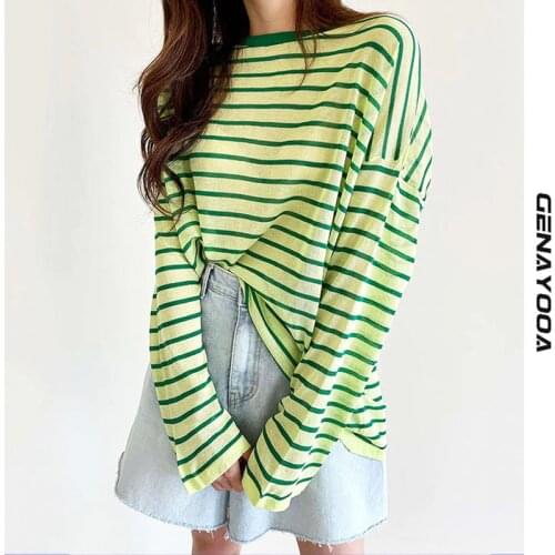 Женские полосатые футболки Genayooa China At AliExpress