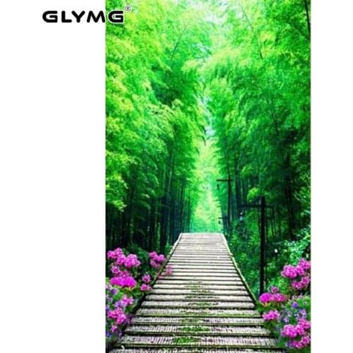 GLymg Diy Diamond Embroidery Bamboo Forest Scenery Diamond Painting Cross Stitch Full Drill Square Rhinestones Picture Wall Arts