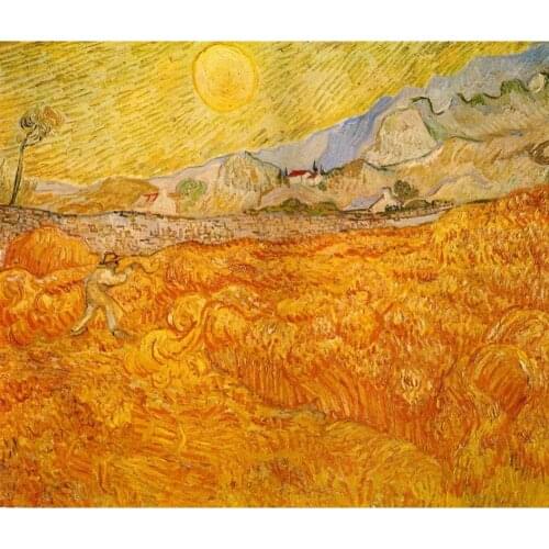 Wheat Field behind Saint Paul Hospital with a Reaper by Vincent Van Gogh Reproduction oil painting Canvas Handmade High quality