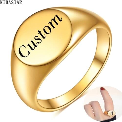 NIBASTAR Custom Gold Letter Ring For Women Men DIY Engraving Personalized Rings Concise Romantic Anniversary Jewelry Gifts
