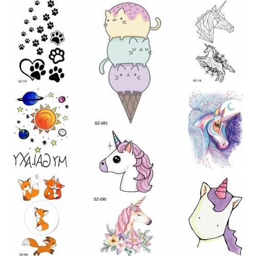 Colorful Ice Cream Cartoon Tattoo Stickers Girls Cute Unicorn Temporary Tattoo Kids Arm Gadgets Women Flash Tatoos Pow Hands Art