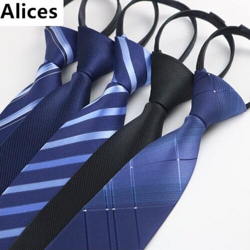 Fashion Lazy Zipper Neckties Classic Blue Mens Stripe Wedding Ties Jacquard Woven 100% Silk Men Solid Tie Polka Dots Neck Ties