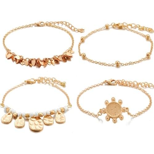Metal Sequins Tassel Bracelet Set Ethnic Flower Beads Cuff Bracelets Alloy Charm Hand Chain Women Banquet Jewelry Gifts