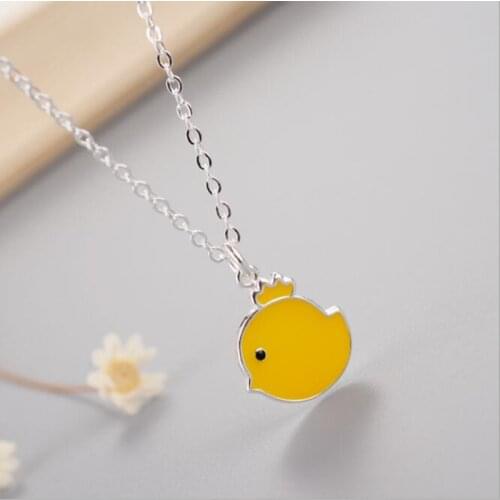New Arrival Korean Fashion Cute Animal 925 Sterling Silver Jewelry Wholesale Yellow Chicken Female Pendant Necklace H279