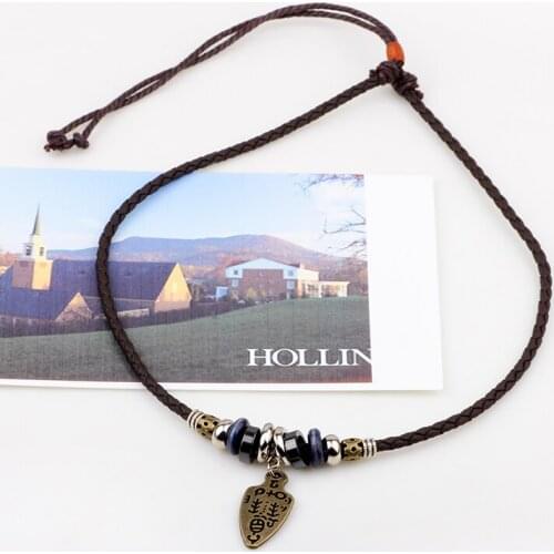 Choker necklace Pendant leather rope necklace jewelry necklace men Leather beaded double layer punk collares de moda 2019