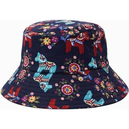 Cotton Animal Horse Print Bucket Hat Fisherman Hat Outdoor Travel Hat Sun Cap Hats for Men and Women 425