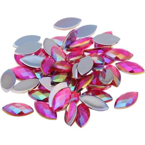 Loose DIY Hot Pink AB Color Flatback Acrylic Rhinestones Loose Faceted Eye Shape Bling Acrylic Stone Hand Craft Art Decoration