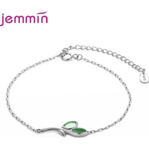 Adjustable Women Green Leaf Bracelets Heart Rhinestone Cubic Zircon Crystal Female Bracelets Jewelry For Women Charm Bracelets