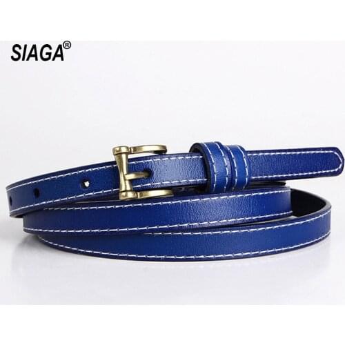 New Design Cow Genuine Leather Belts Simple Alloy Buckle Metal Retro Styles Thin Blue Belt for Women Accessories FCO060